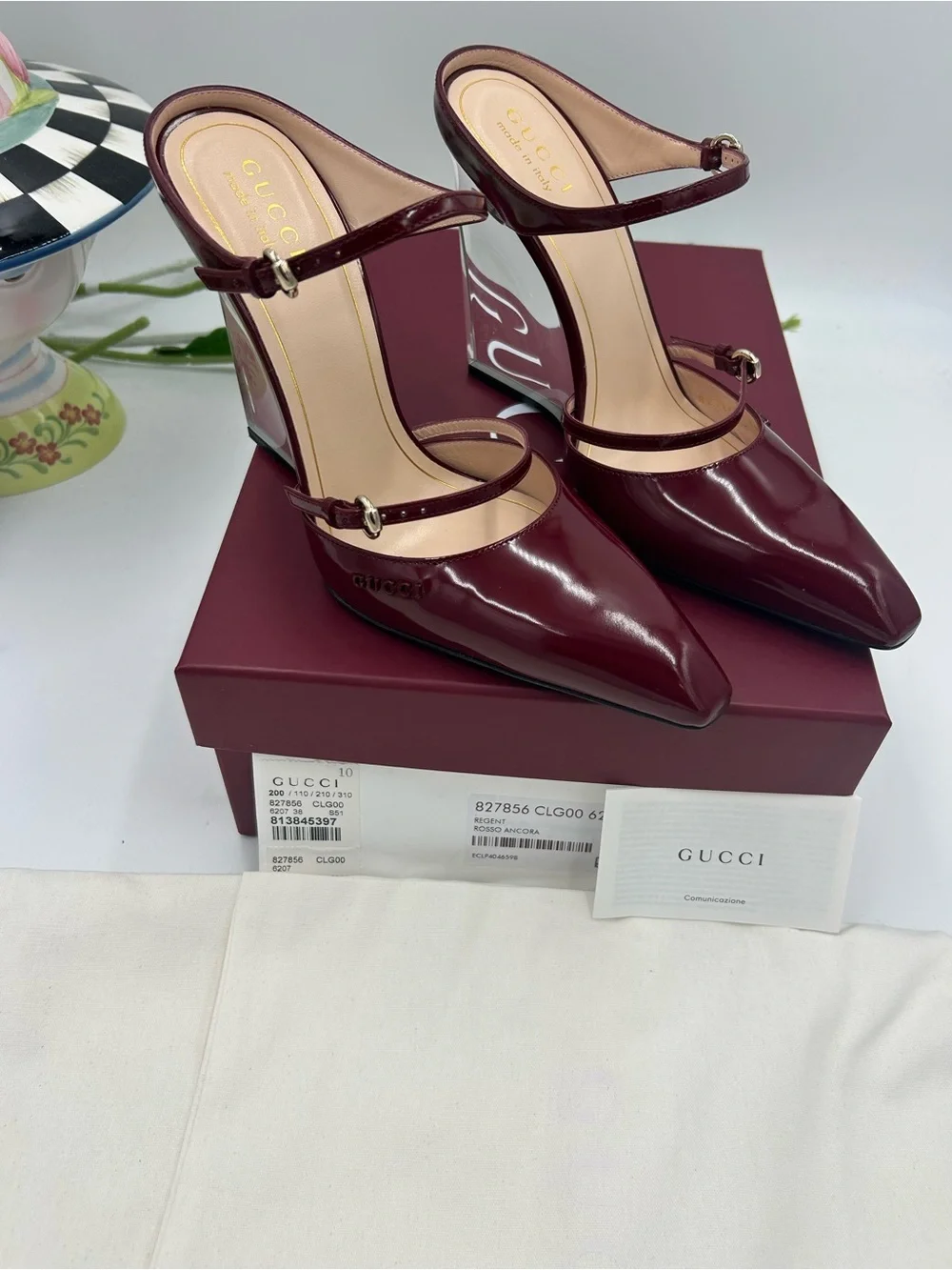 Women's Gucci calf skin Rosso  wedge mules size 38 made in Italy